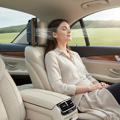 Black and Wood grain pattern Car Seat Back Headrest Fan USB Powered Dual Turbine Bladeless Cooling Fan with 3 Speeds