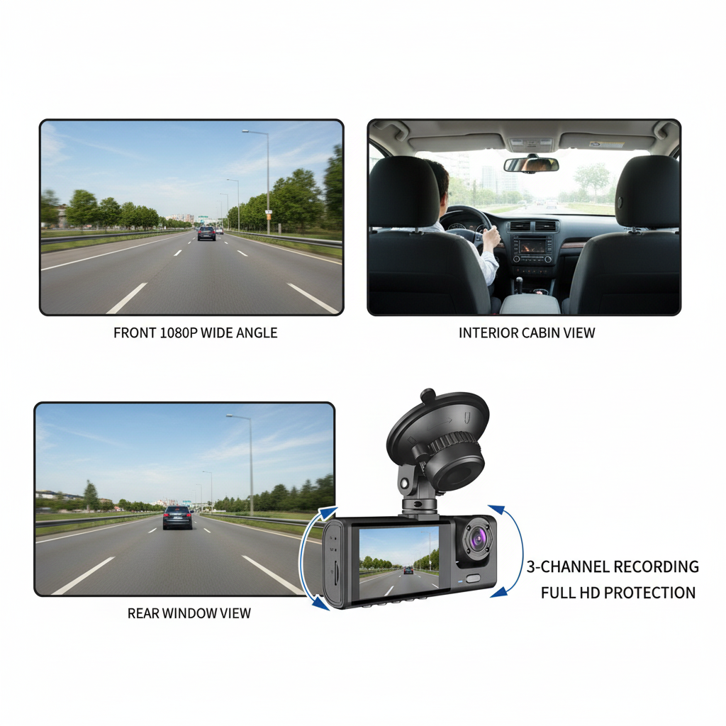 HD Night Vision Car Driving Recorder with 3 Lenses