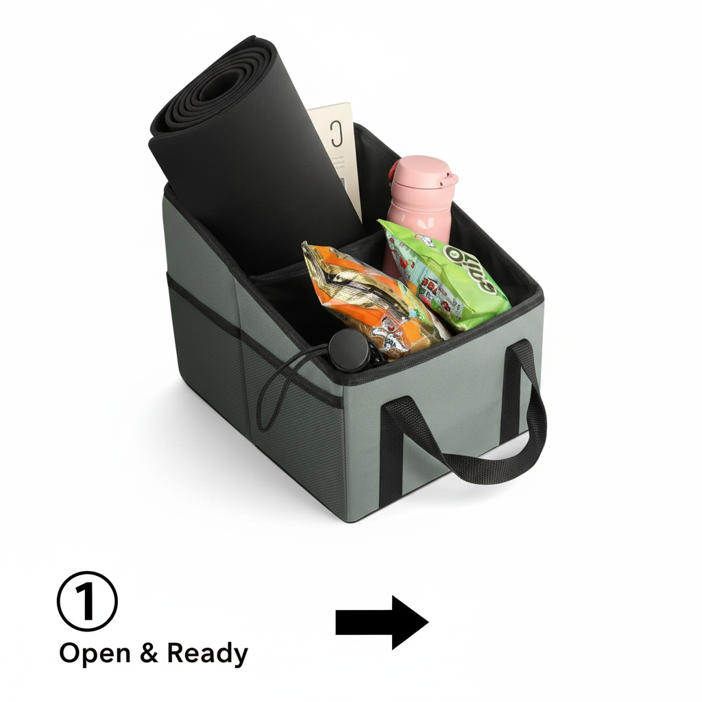 3-piece Black Car Trunk Storage Box - Large Capacity Oxford Cloth Foldable Car Seat Organizer