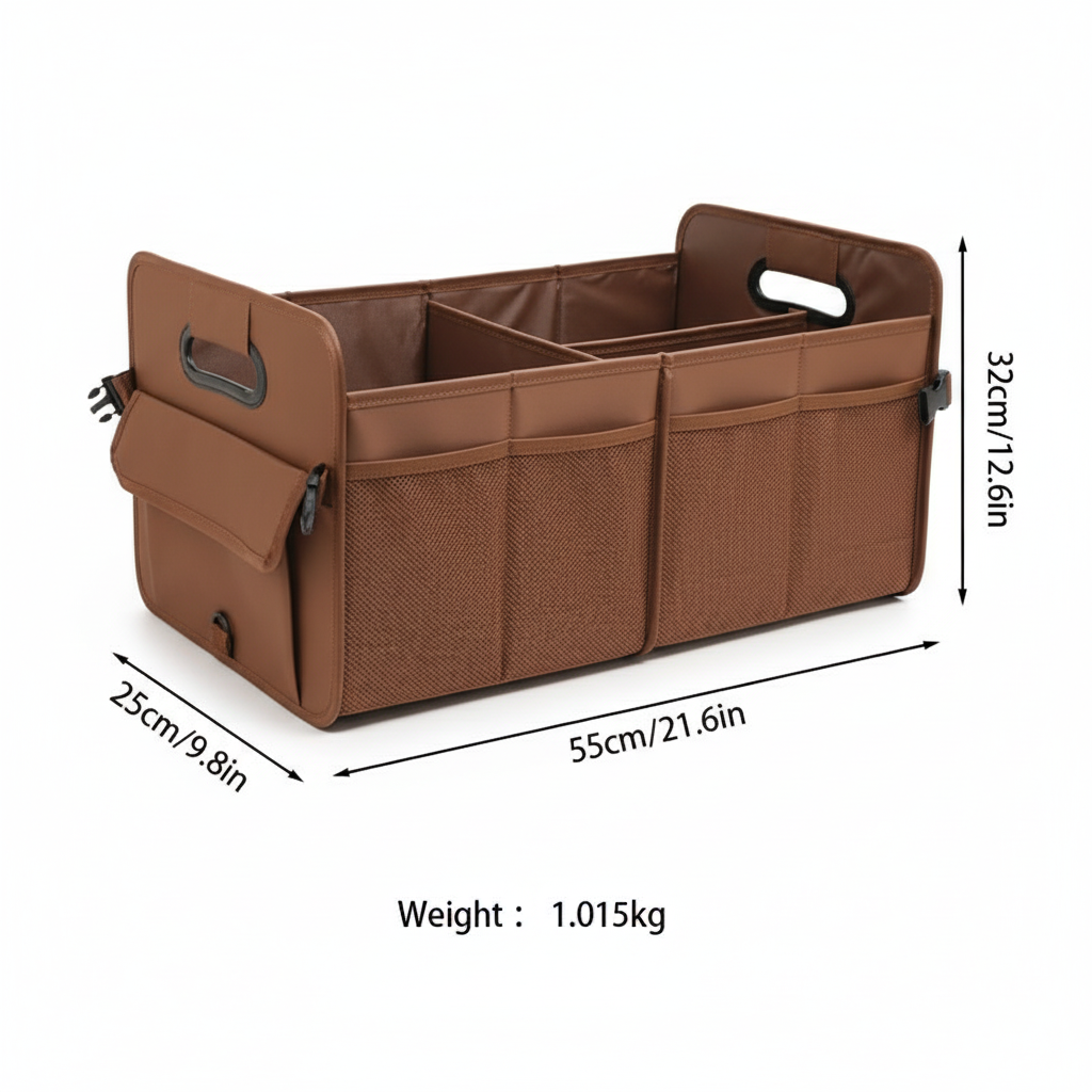 Brown Car Storage Box - Foldable Waterproof Trunk Organizer