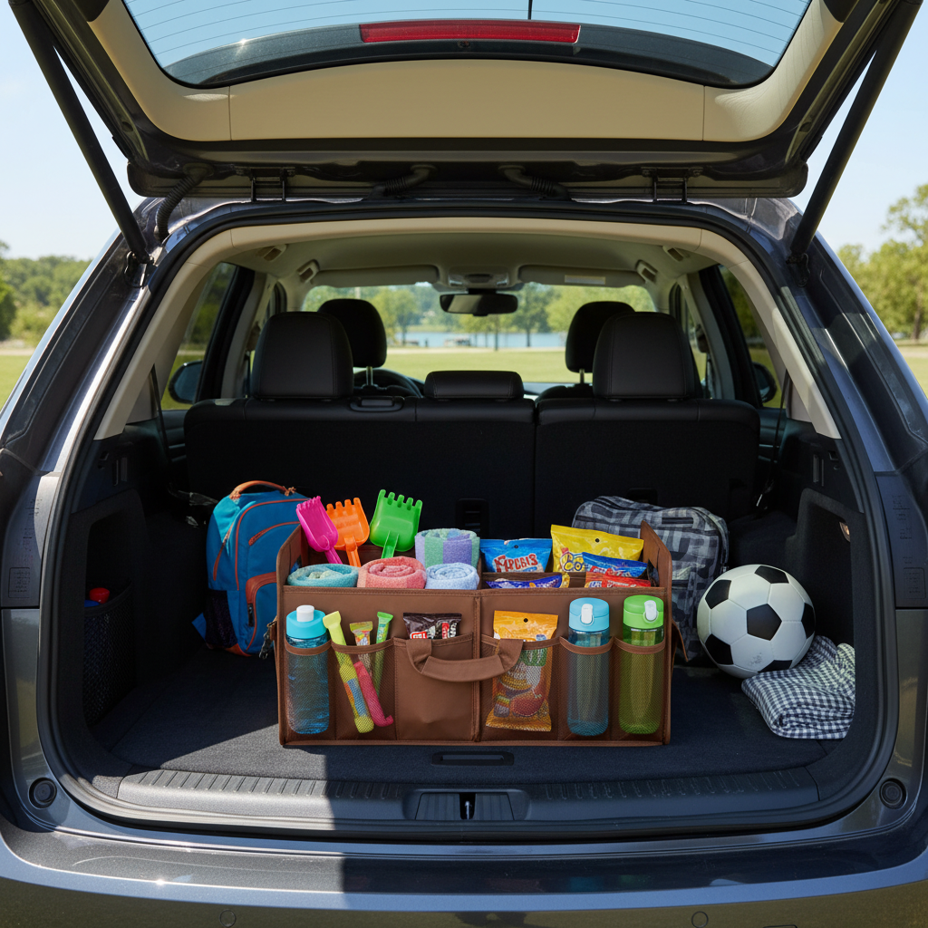 Brown Car Storage Box - Foldable Waterproof Trunk Organizer