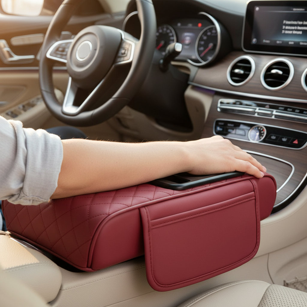 Premium Car Armrest Organizer & Comfort Pad(red)