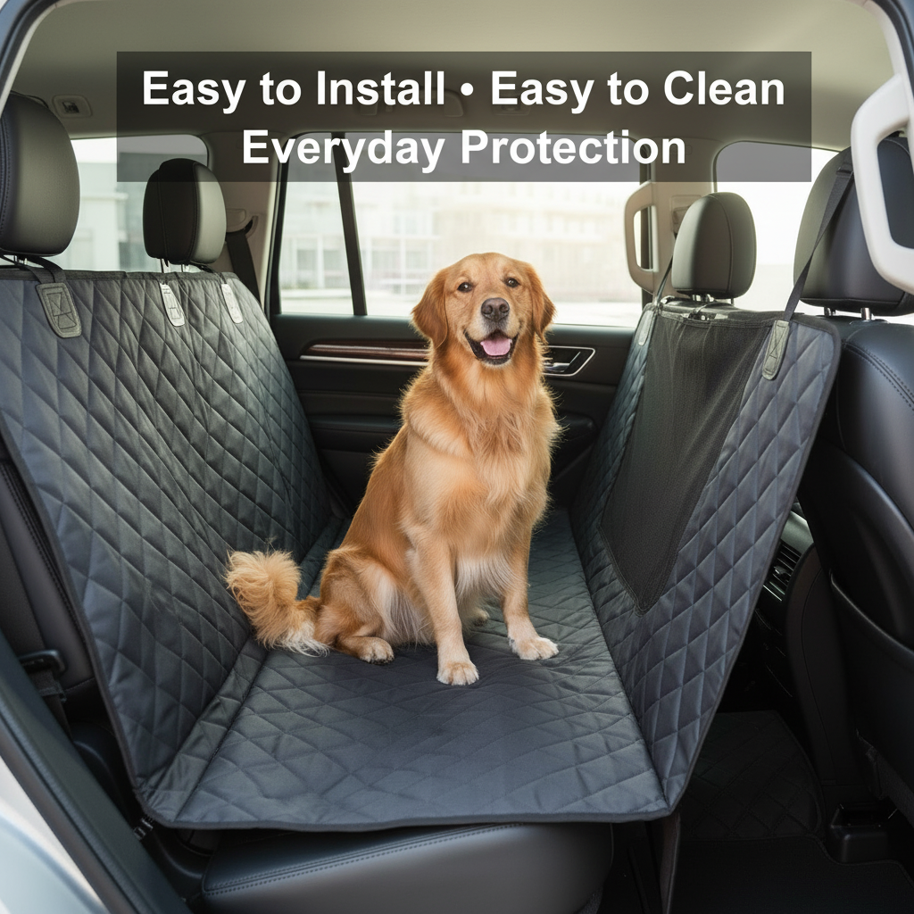 Dog Car Seat Cover with Mesh Window, Waterproof Non‑Slip Scratchproof Hammock with Side Flaps for Cars, Trucks & SUVs