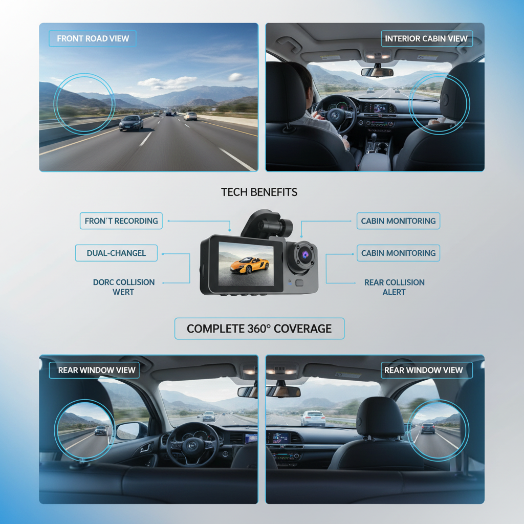 Black A2 Triple Lens Car Dash Camera Recorder