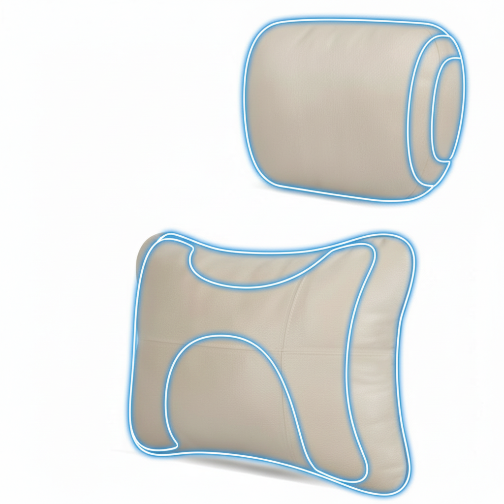 Beige Luxury Eco-Friendly Suede Car Headrest and Lumbar Cushion Set - Ergonomic Support, All-Season Comfort, Adjustable Straps, and Durable Design for Cars, Office, and Home Use