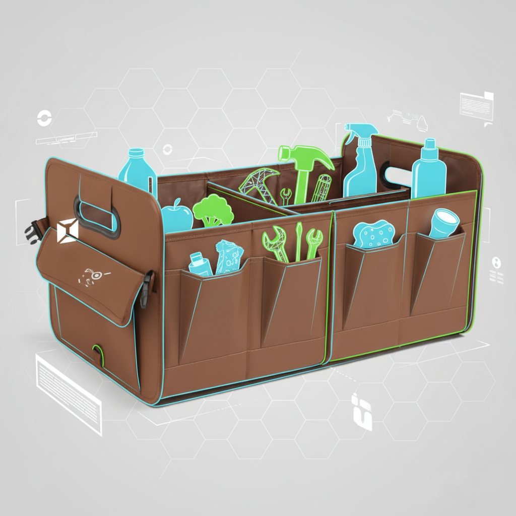 Brown Car Storage Box - Foldable Waterproof Trunk Organizer