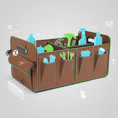 Brown Car Storage Box - Foldable Waterproof Trunk Organizer