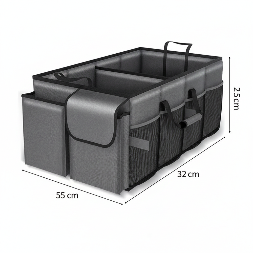 Grey Car Trunk Storage Box - Foldable Organizer
