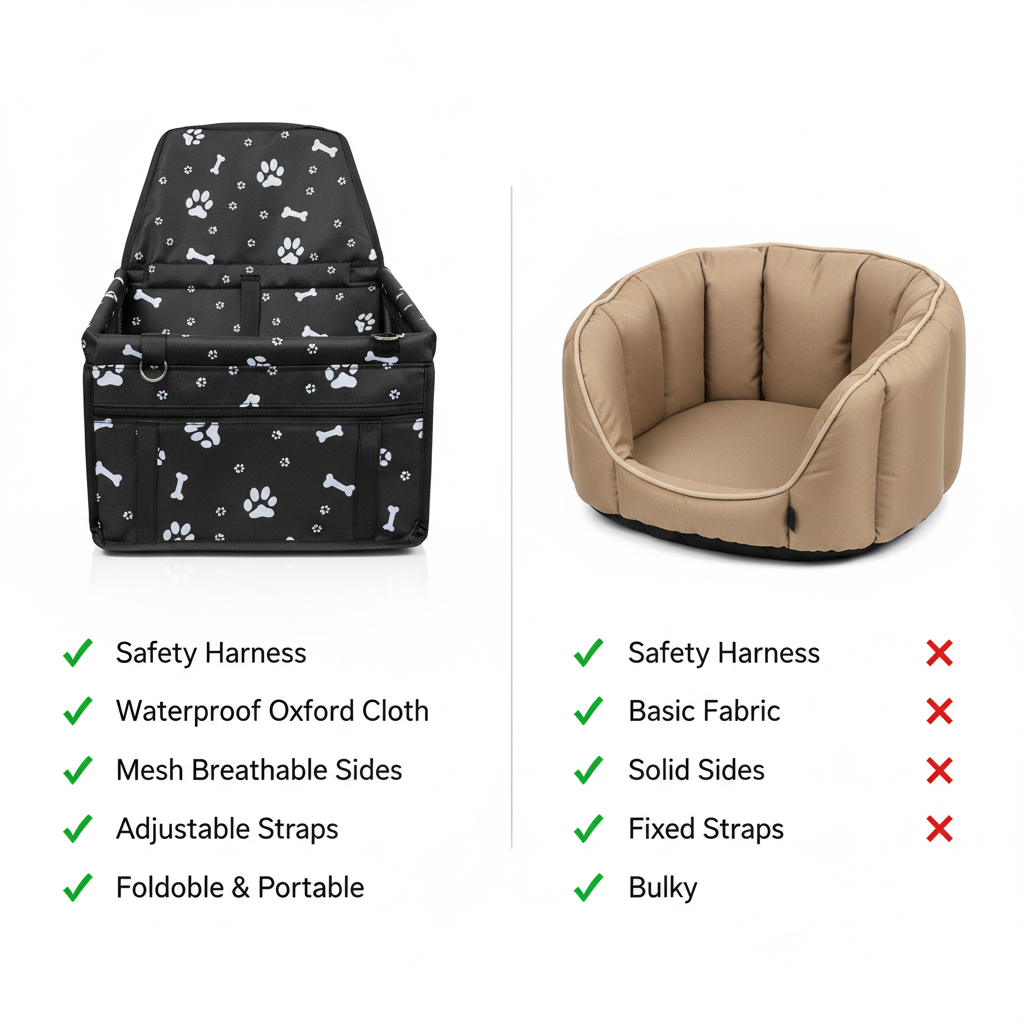 Black bone print Portable Pet Car Seat for Dogs and Cats - Adjustable Car Seat Cover, Pet Travel Car Carrier with Safety Belt