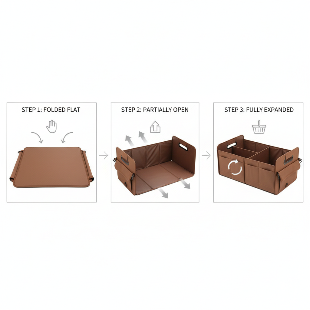 Brown Car Storage Box - Foldable Waterproof Trunk Organizer
