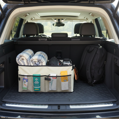 Beige Car Trunk Storage Box - Foldable Organizer