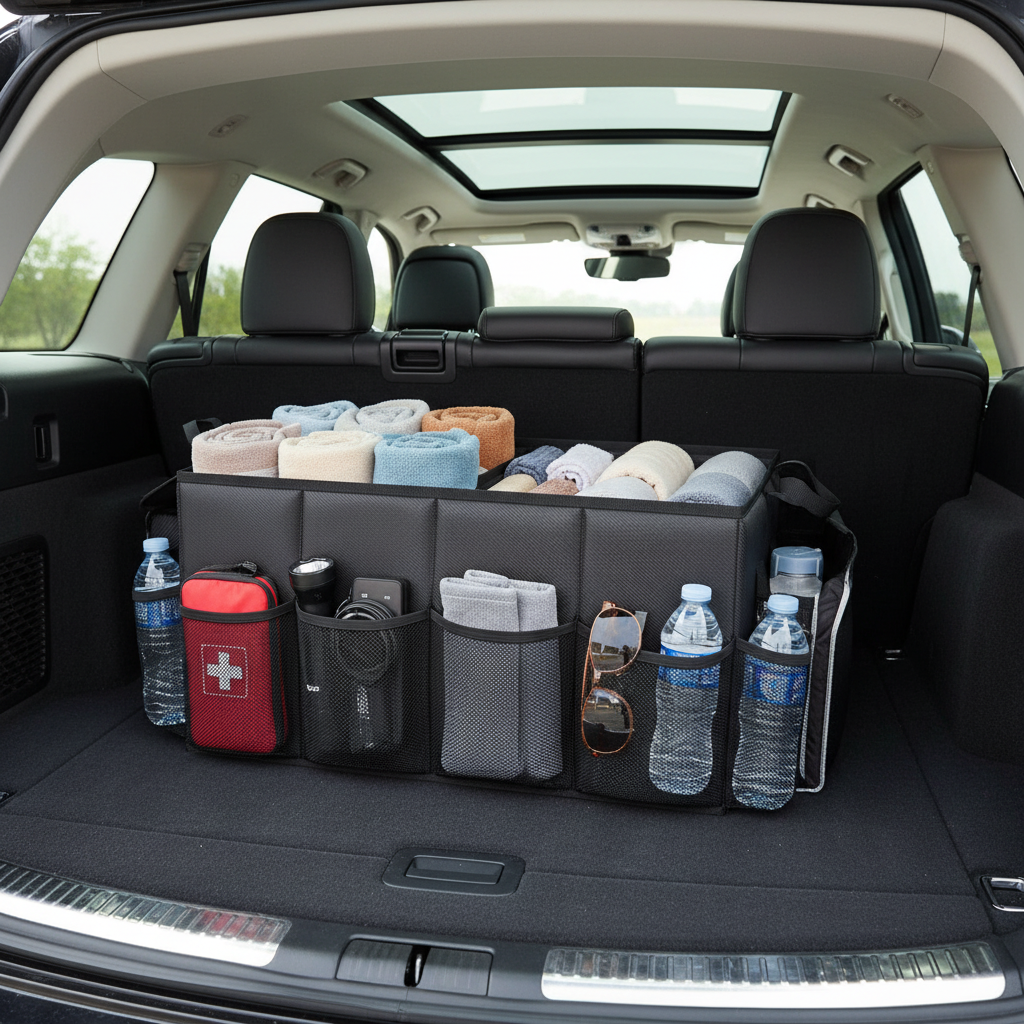 Black Car Trunk Storage Box - Foldable Organizer