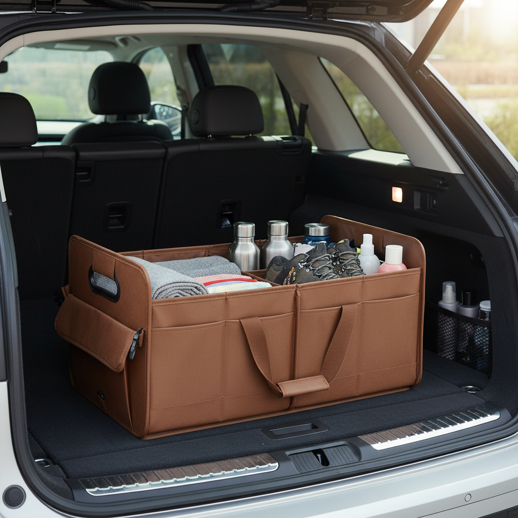 Brown Car Storage Box - Foldable Waterproof Trunk Organizer