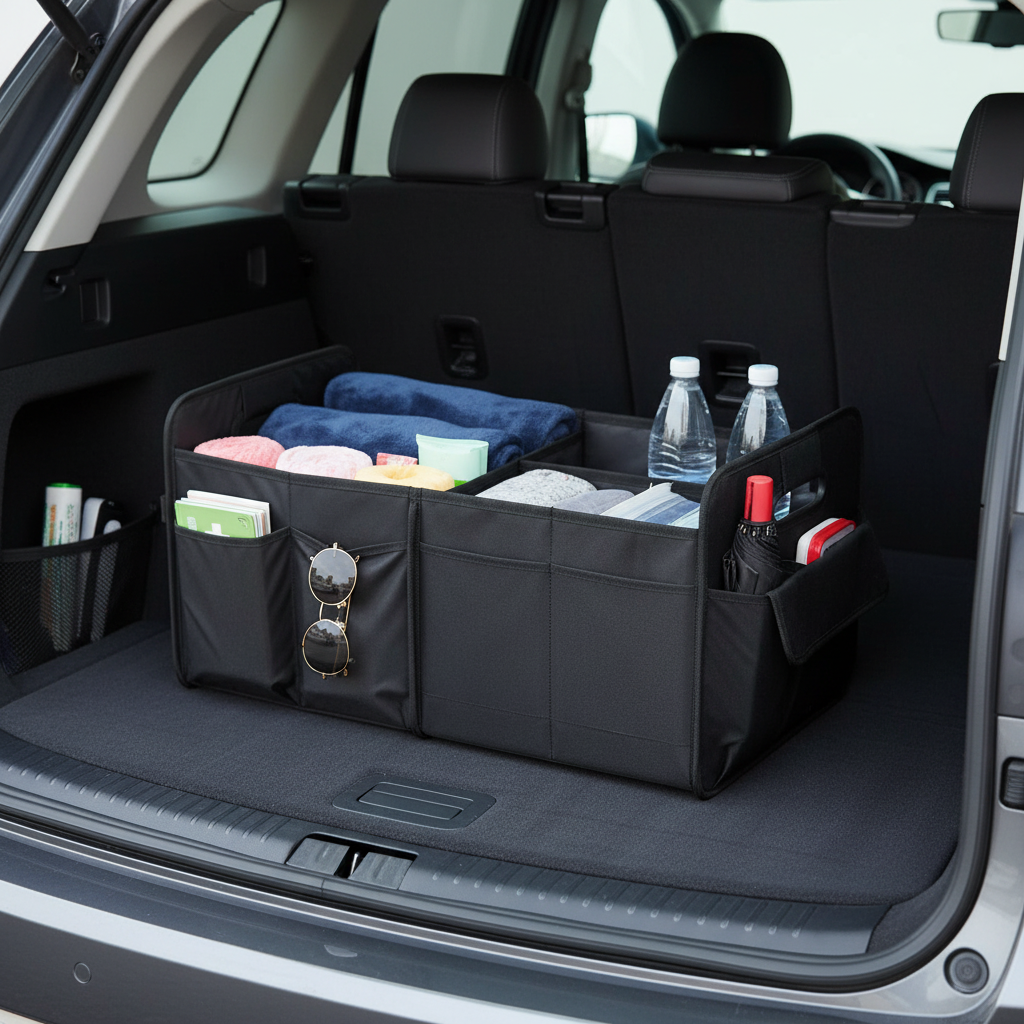 Black Car Storage Box - Foldable Waterproof Trunk Organizer