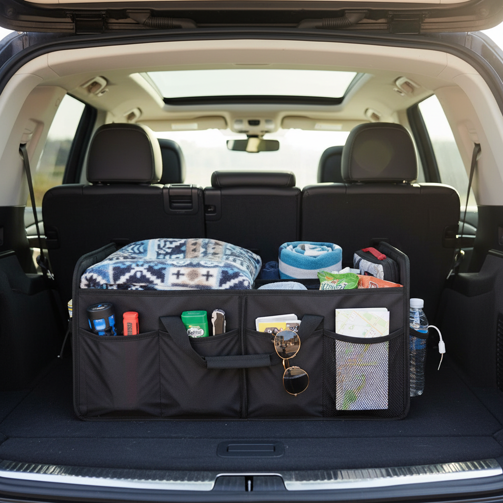 Black Car Storage Box - Foldable Waterproof Trunk Organizer