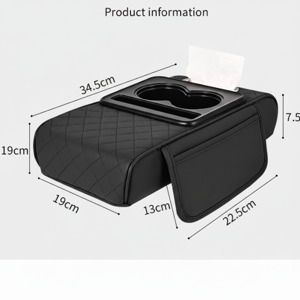 Premium Car Armrest Organizer & Comfort Pad Black