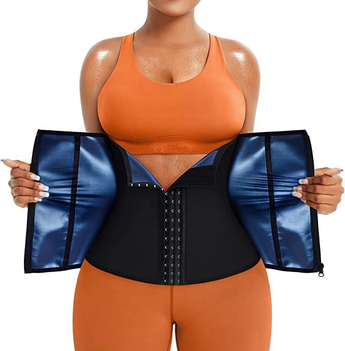 Silver Ion Sauna Waist Trainer for Women - 2-in-1 Zipper & Hook Sweat-Wicking Sports Girdle, Postpartum Fitness Shapewear Ion Blue