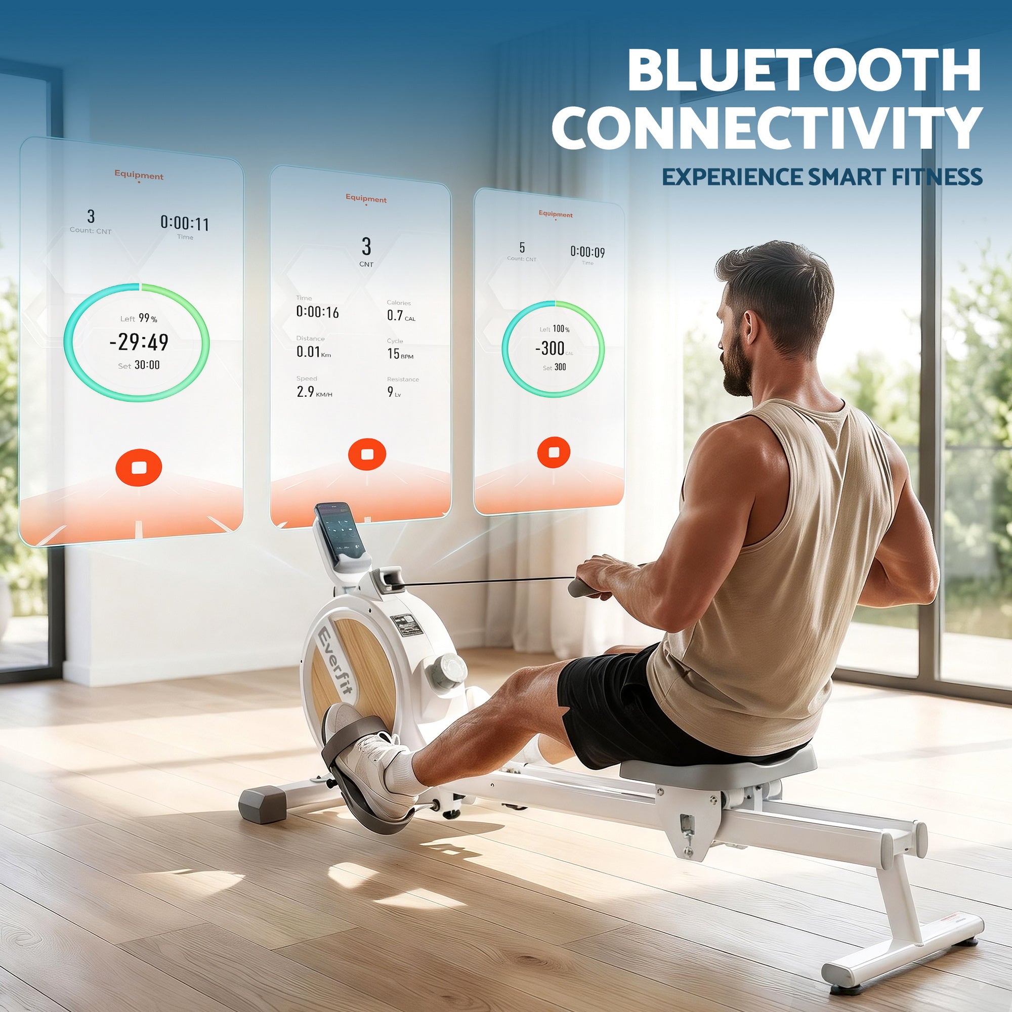 Magnetic Rowing Machine | Home Gym Cardio with 16 Resistance Levels, Bluetooth & Scandinavian Design