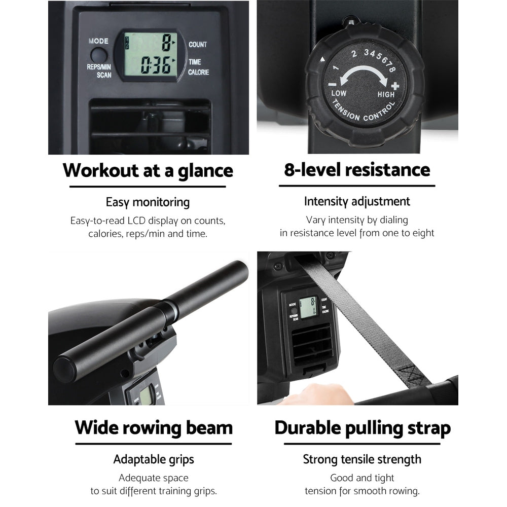 Air Rowing Machine | 8 Resistance Levels, 150kg Capacity & Whisper-Quiet | Home Gym Cardio