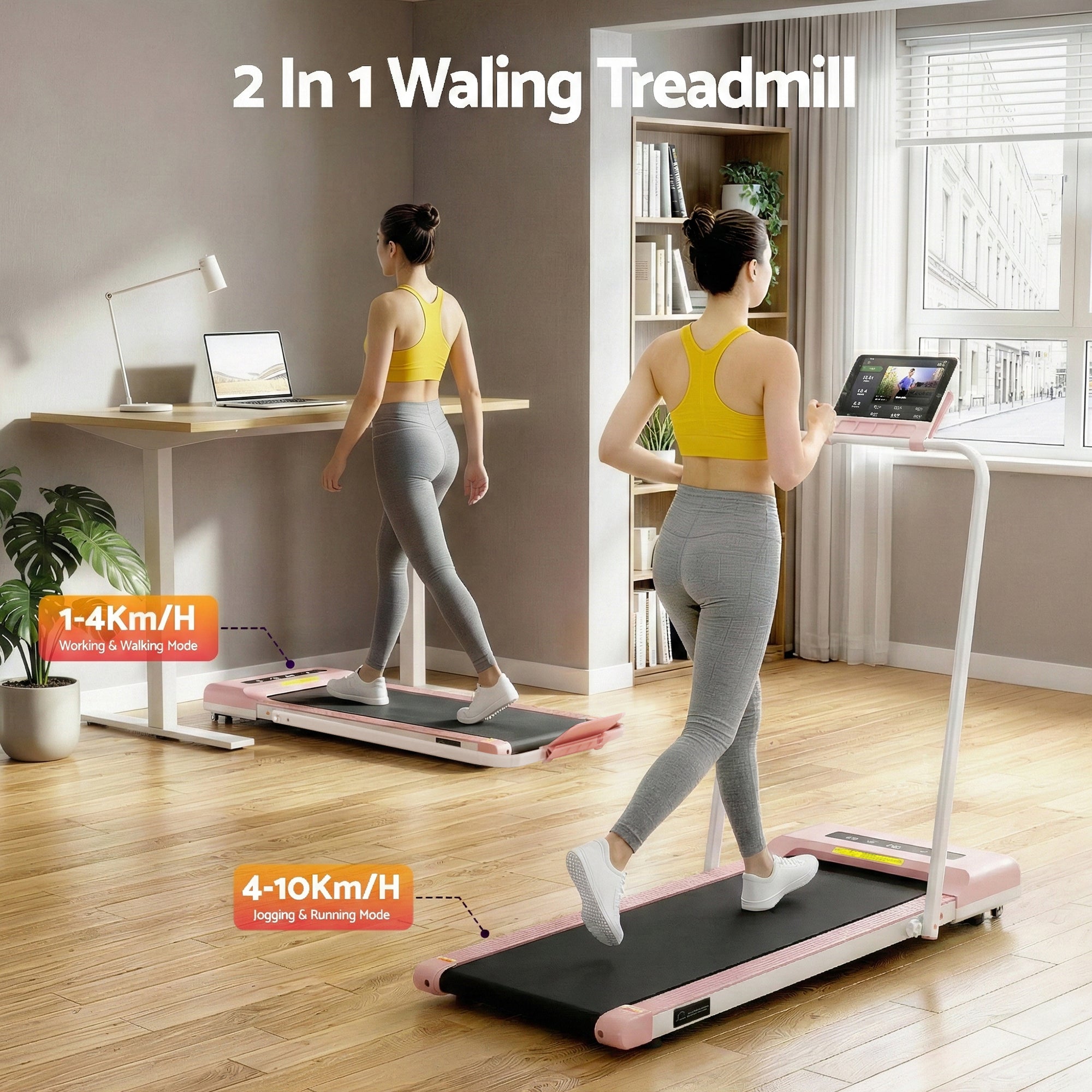 Everfit Treadmill Electric Walking Pad Under Desk Home Gym Fitness 380mm Pink
