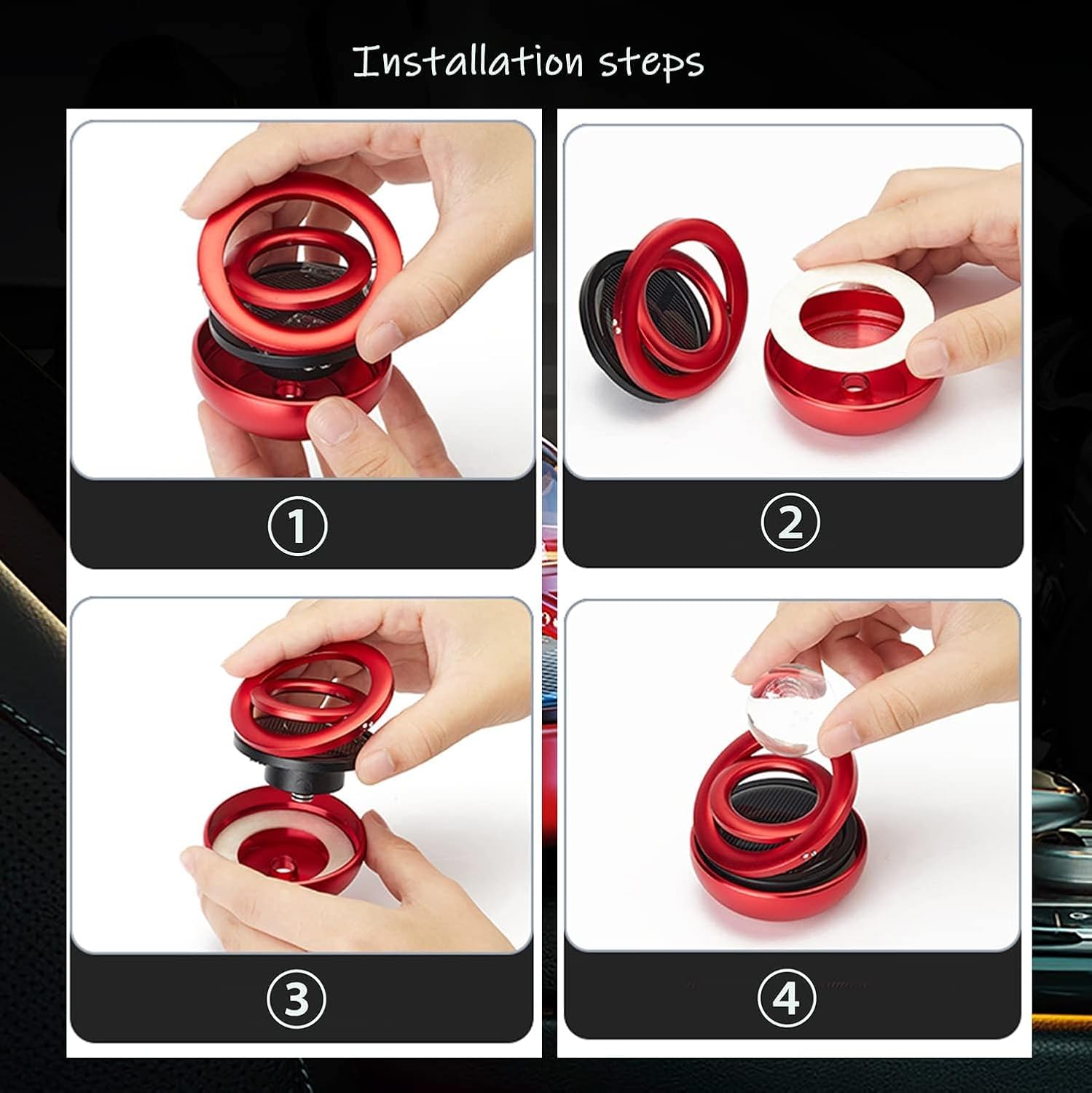 Red Solar-Powered Rotating Car Air Freshener: Space-Themed Dashboard Decor with Ocean Scent & 16 Cologne Pads