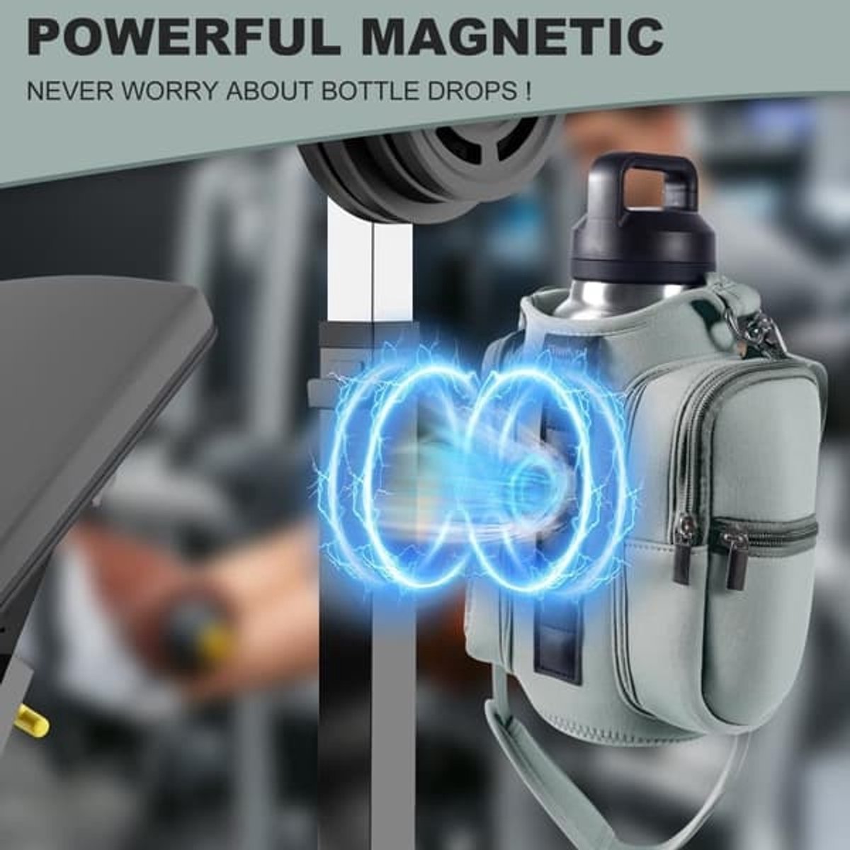 Magnetic Sports Bag with Adjustable Shoulder Strap - Includes Water Bottle Holder and Pocket - for Sports, Workouts, Travel & Work（Gray）