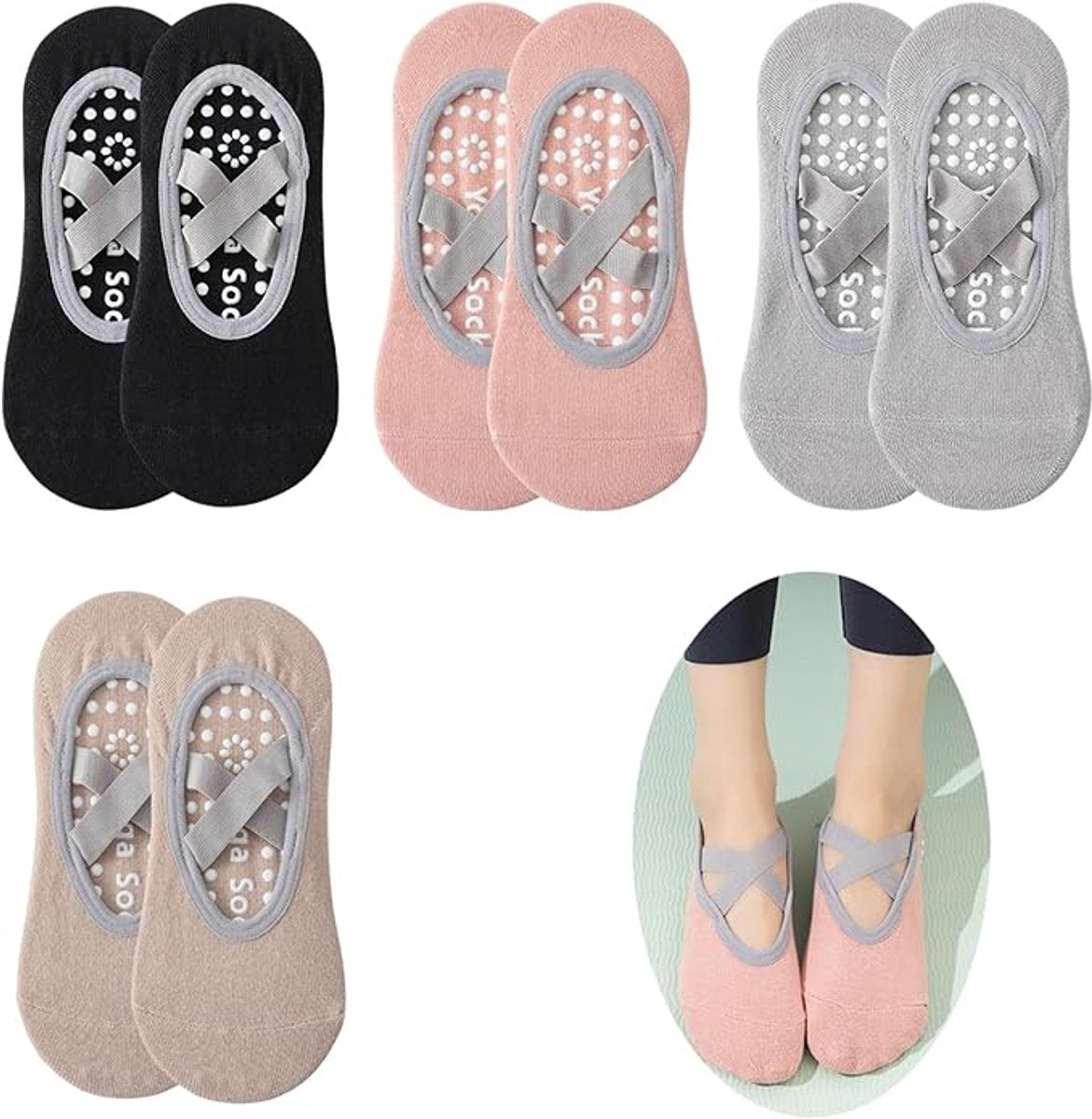 Yoga Socks (4 pairs) - Non-slip socks - Non-slip yoga socks for women - Sizes 35-41 - Pilates socks for women, Non-slip - Fitness Non-slip - Suitable for Pilates, Dance, Fitness