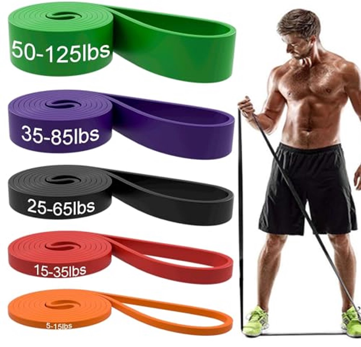 Resistance Bands - Pull-up Bands - Training Bands - Fitness Bands - Set of 5 Bands - 5 Different Resistances - Set for Training, Fitness, Exercises, and Physical Therapy for Men and Women - Includes Carrying Bag