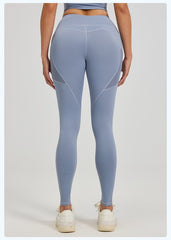 Slim Fit Sports Pants - High Waist Yoga Pants with Side Pockets - Soft and Stretchy Blended Fabric, Breathable and Comfortable - Skinny Fit with Elastic Waist - Suitable for Yoga, Fitness, Walking and Daily Use (Light Blue, Size L)