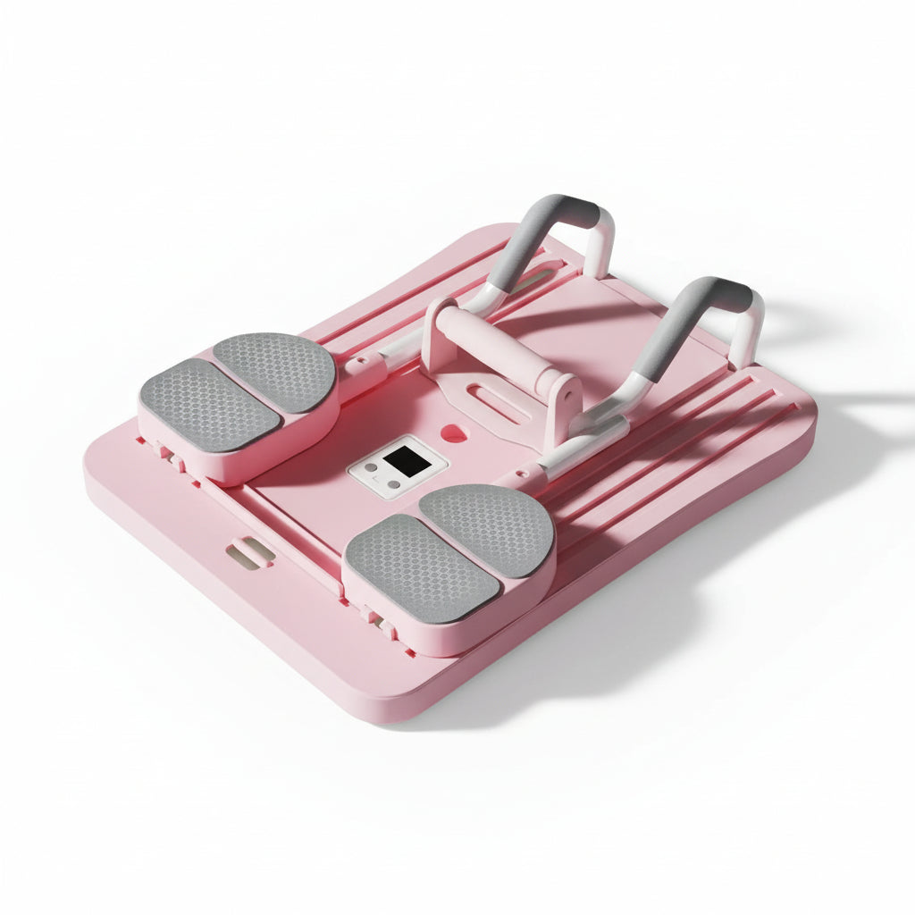 Automatic Rebound Ab Roller Board - Foldable Core Trainer with Resistance Bands & Timer