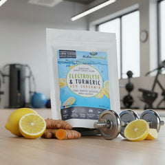 Electrolyte and turmeric supplement package with powder