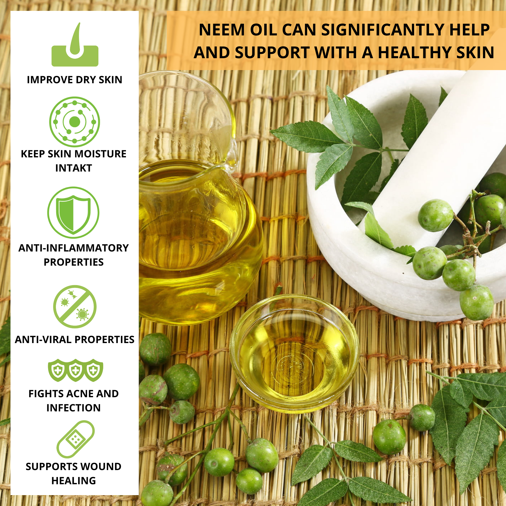 Organic Neem Seed Oil 50ml - 100% Cold Pressed Natural Skin & Hair Treatment
