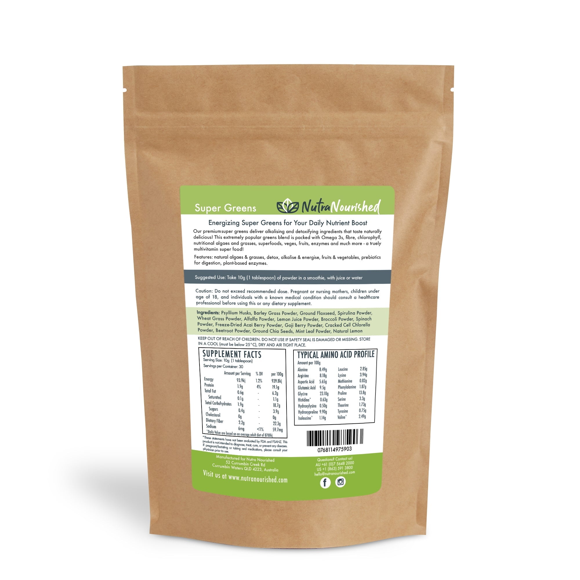 Super Greens Powder - Energising Superfood Blend - Nutrients and Vitamins of 20 Greens - 300g
