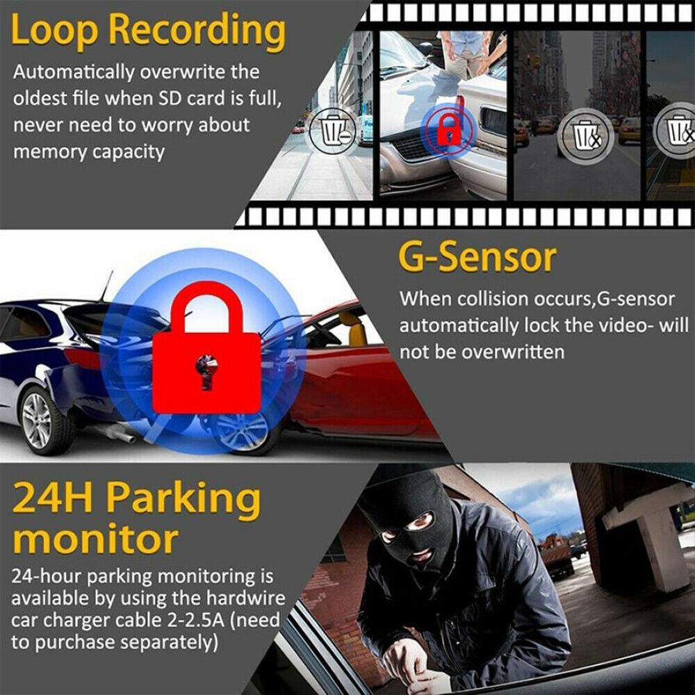 HD Dual Camera Car Recorder – F9 Dash Cam with Infrared Night Vision, 3.0" IPS Screen, 170° Wide Angle