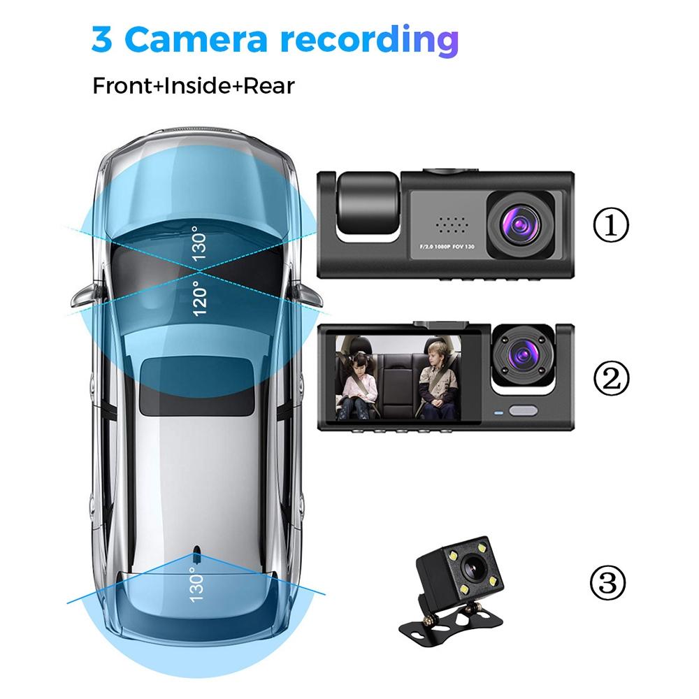 HD Night Vision Car Driving Recorder with 3 Lenses