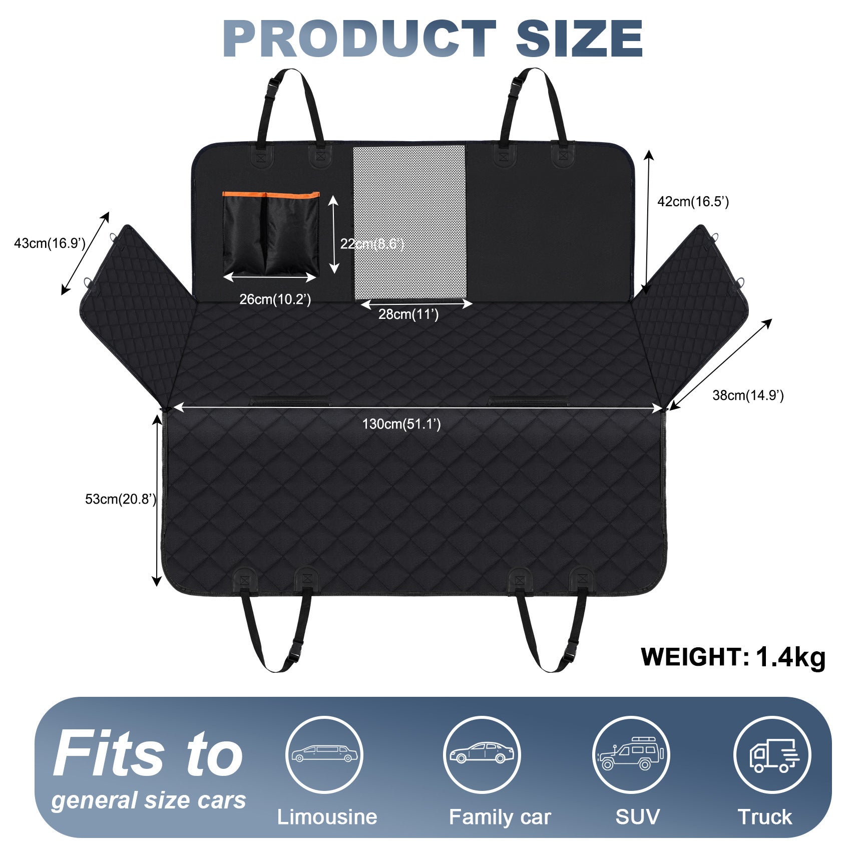 Dog Car Seat Cover, Waterproof Back Seat Protector with Side Flaps, Non‑Slip Scratchproof Hammock for Cars, Trucks & SUVs