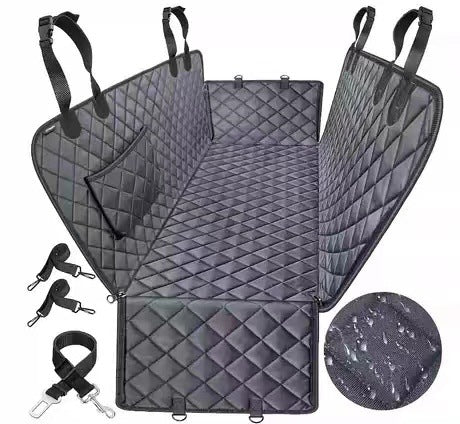 Dog Car Seat Cover with Mesh Window, Waterproof Non‑Slip Scratchproof Hammock with Side Flaps for Cars, Trucks & SUVs