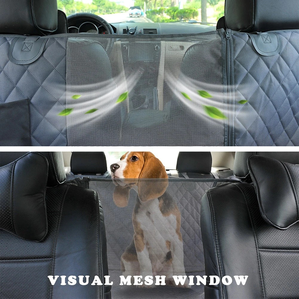 Dog Car Seat Cover with Mesh Window, Waterproof Non‑Slip Scratchproof Hammock with Side Flaps for Cars, Trucks & SUVs