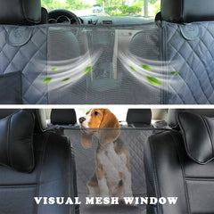 Dog Car Seat Cover with Mesh Window, Waterproof Non‑Slip Scratchproof Hammock with Side Flaps for Cars, Trucks & SUVs