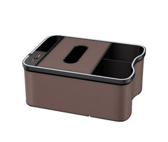 Mocha Brown Car Armrest Storage Box with LED Ambient Light - Multifunctional Tissue Holder & Organizer for Car Interior