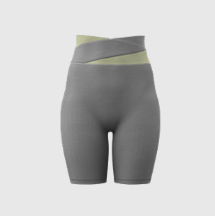 Grey Color-Block High-Waist Yoga Shorts - Seamless Scrunch Butt Anti-Chafing Workout Shorts