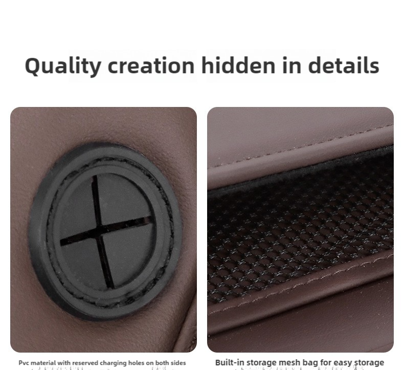 Beige PU Leather Car Storage Organizer with Dual Charging Holes and Inner Mesh Pocket, Multi-functional Door Handle Hanging Bag for Phones and Accessories, Lightweight and Durable