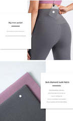 Size L Pink High-Waisted Seamless Yoga Pants for Women - Tummy Control, Butt Lifting & Back Waistband Pocket