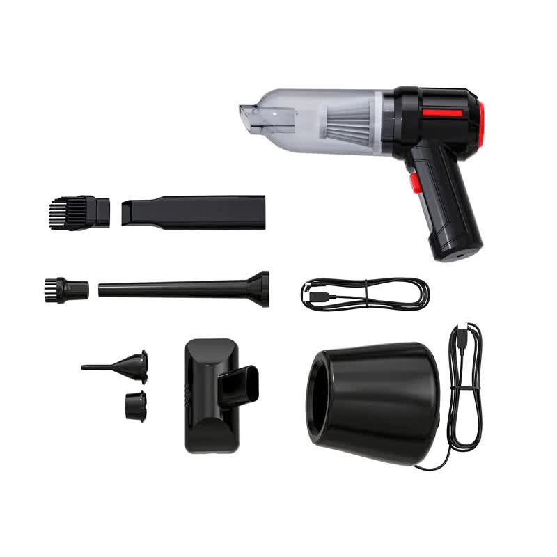 3-in-1 Car Vacuum Cleaner with Blowing, Suction, and Dust Extraction - 2 x 2000mAh Rechargeable Batteries, Includes Floor Brush and Car Charger