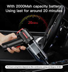 3-in-1 Car Vacuum Cleaner with Blowing, Suction, and Dust Extraction - 2 x 2000mAh Rechargeable Batteries, Includes Floor Brush and Car Charger