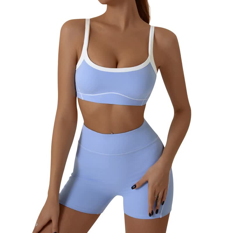 Black Sporty Yoga Set with Contrast Spaghetti Straps - Slim Fit Outdoor Fitness Wear - Size L