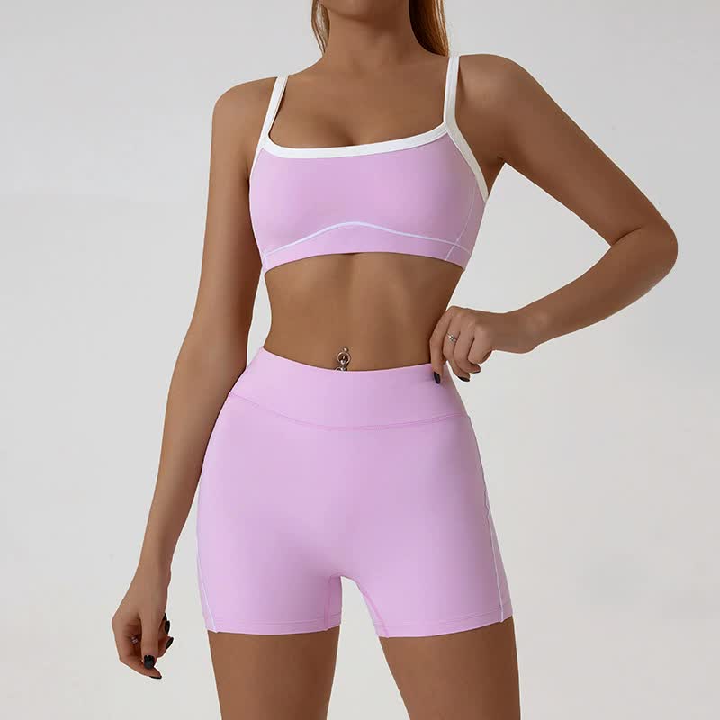 Black Sporty Yoga Set with Contrast Spaghetti Straps - Slim Fit Outdoor Fitness Wear - Size L