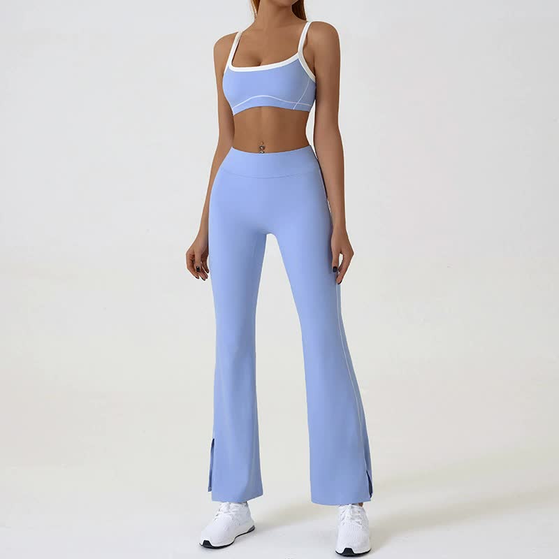 Blue Flared Leggings & Sports Bra Set - Breathable & Stretchy Activewear for Yoga, Running & Gym Workouts Size M