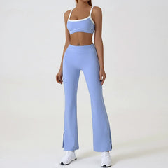 Blue Flared Leggings & Sports Bra Set - Breathable & Stretchy Activewear for Yoga, Running & Gym Workouts Size M