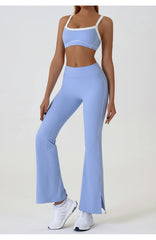 Blue Flared Leggings & Sports Bra Set - Breathable & Stretchy Activewear for Yoga, Running & Gym Workouts Size M
